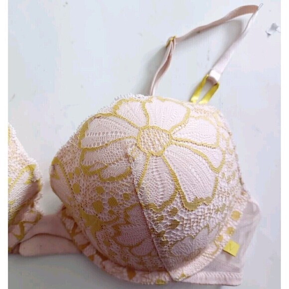 Victoria's Secret Bra Sexy Tee Push Up Floral Lace Green Beige T-Shirt P… - Picture 5 of 8